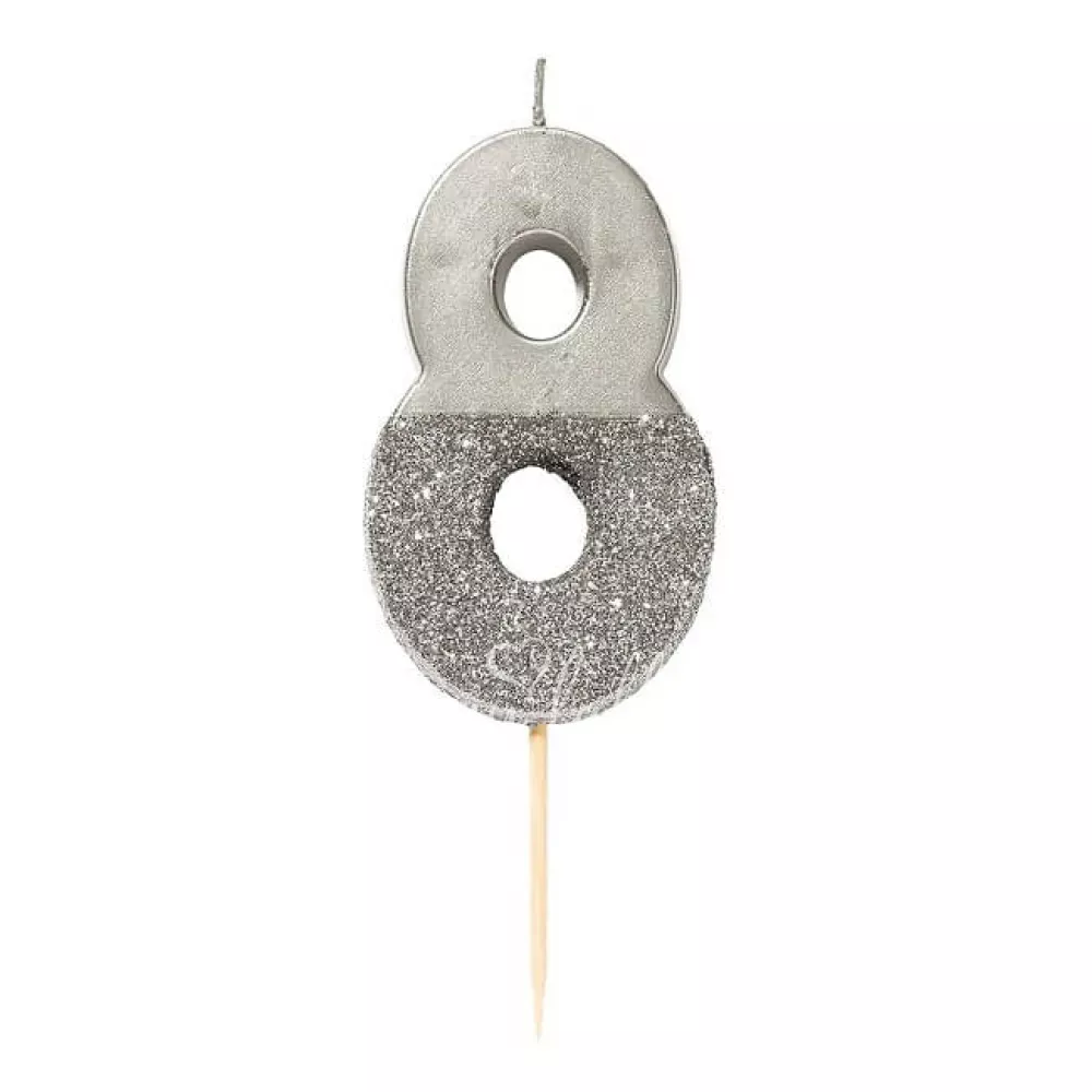 Silver Glitter Number Candle 8