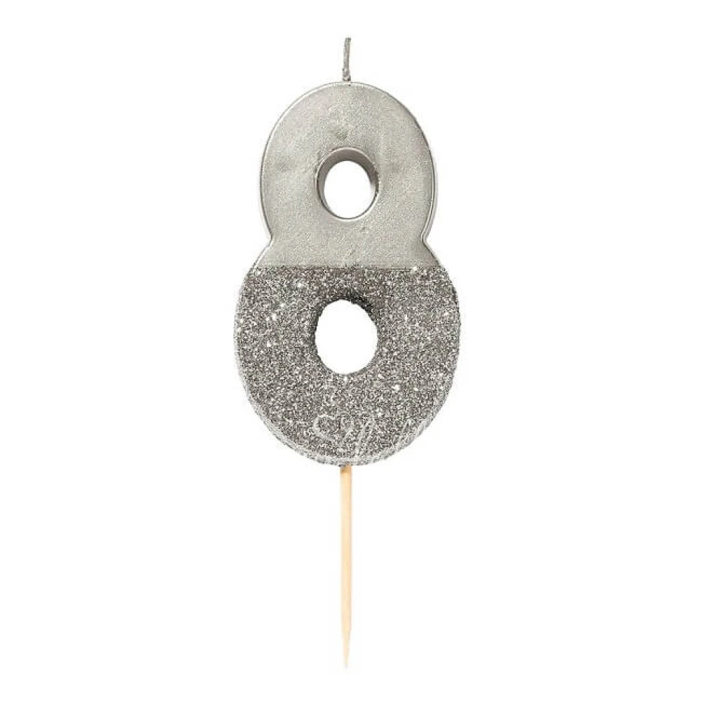 Silver Glitter Number Candle 8
