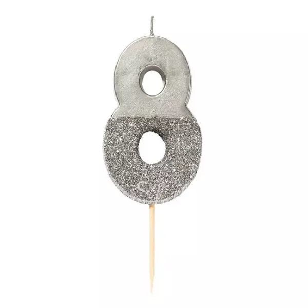 Silver Glitter Number Candle 8