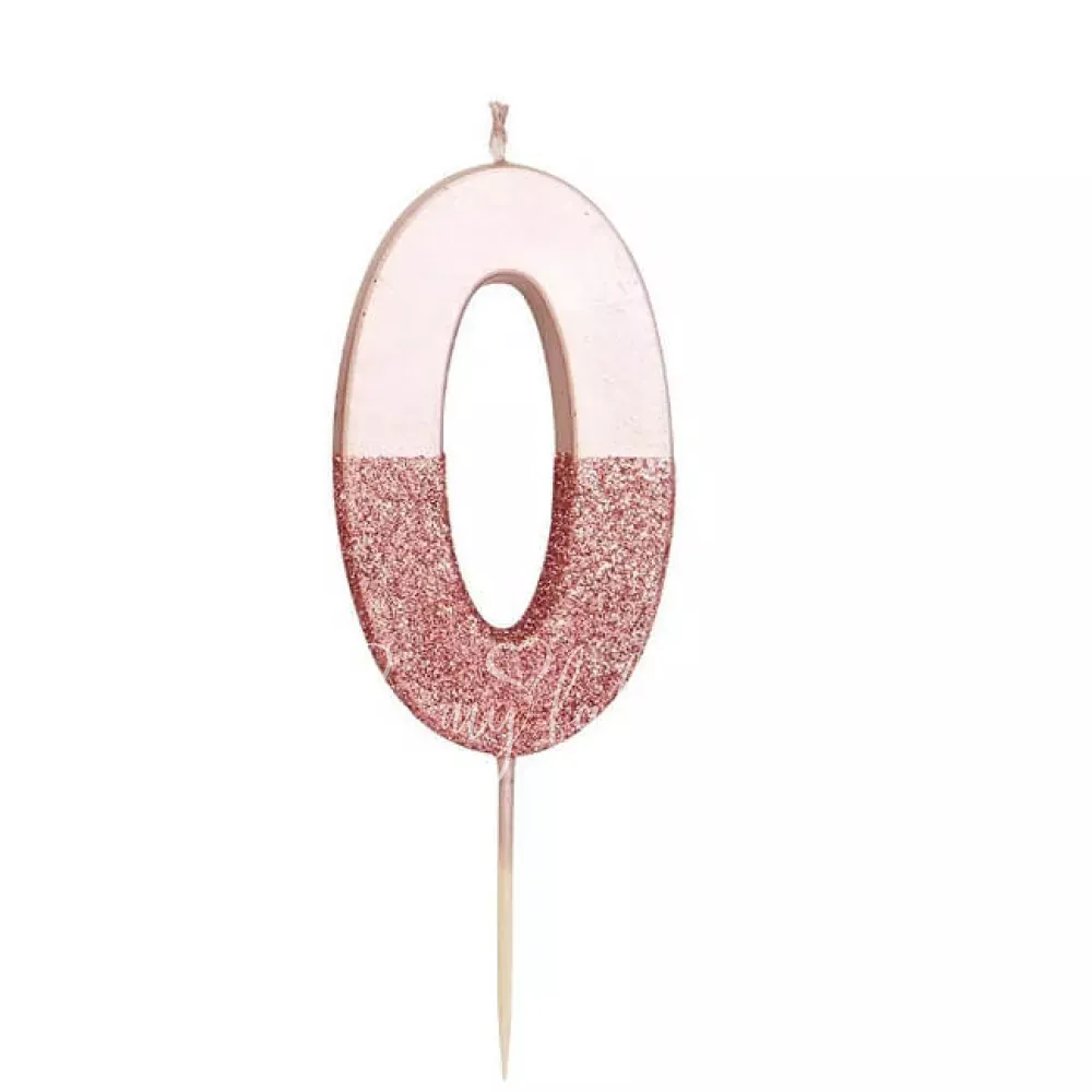 Rose Gold Glitter Number Candle 0