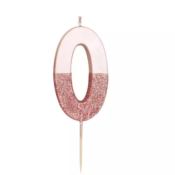 Rose Gold Glitter Number Candle 0
