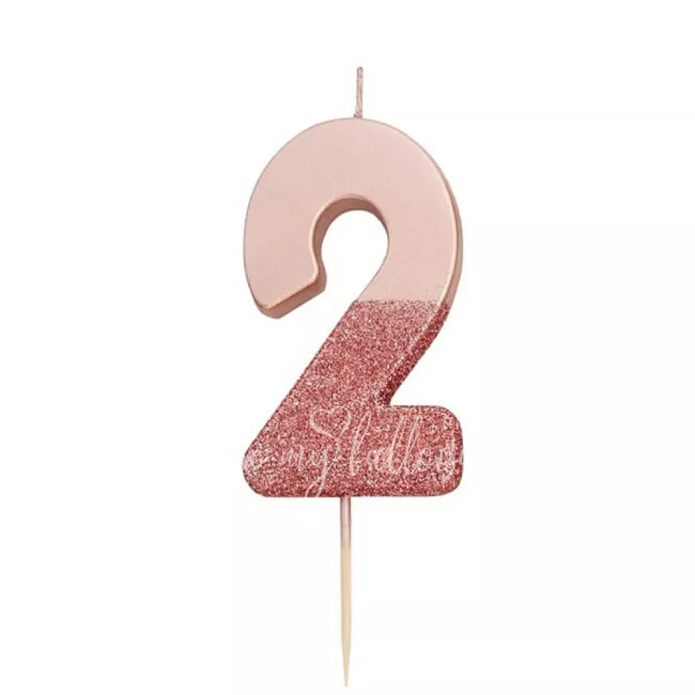 Rose Gold Glitter Number Candle 2