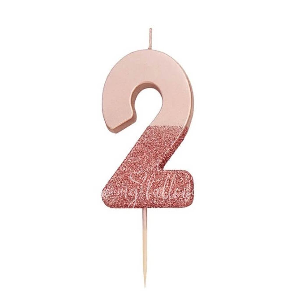 Rose Gold Glitter Number Candle 2