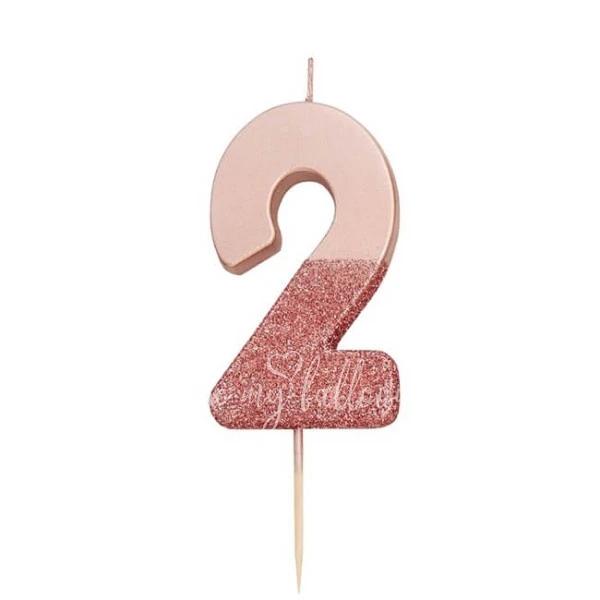 Rose Gold Glitter Number Candle 2