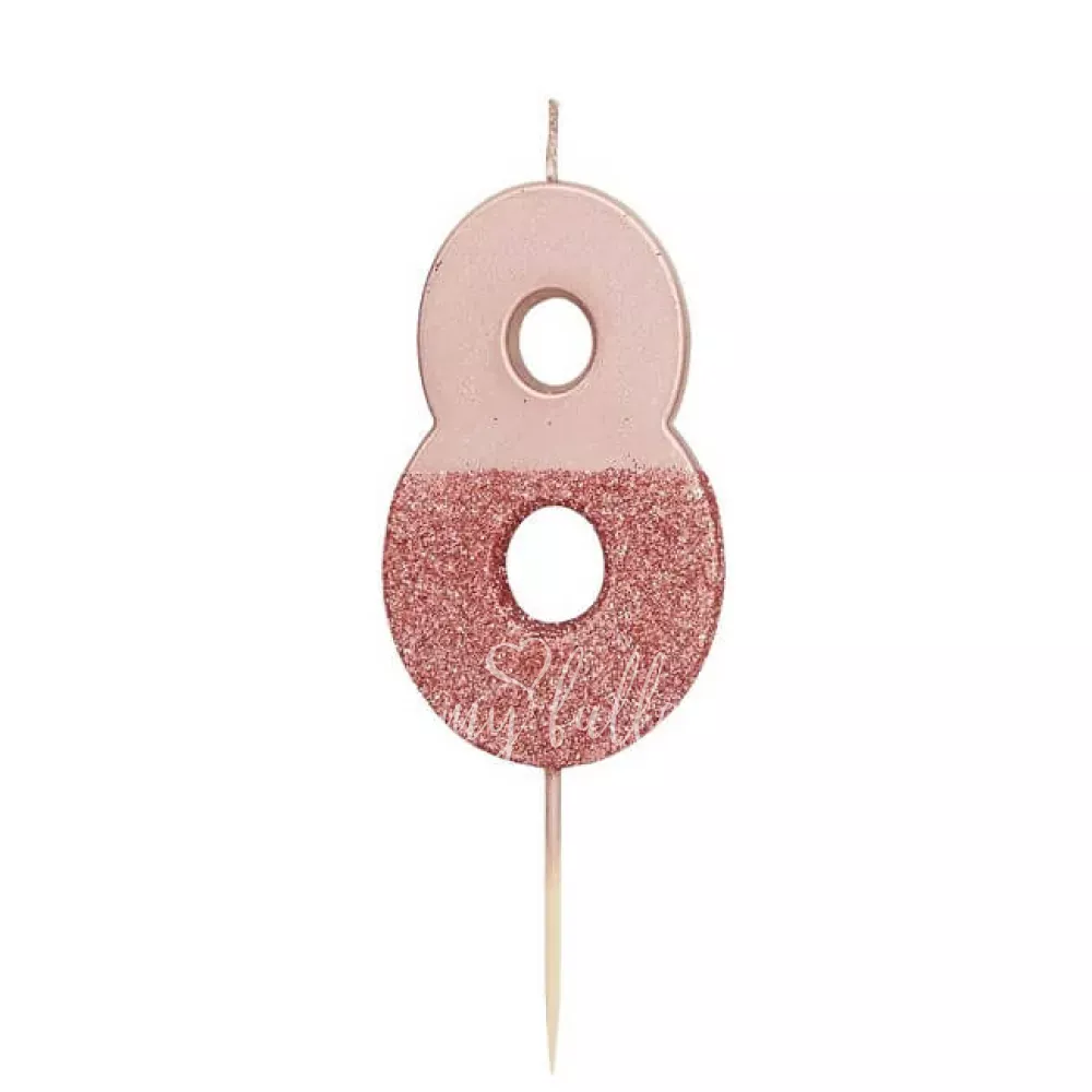 Rose Gold Glitter Number Candle 8