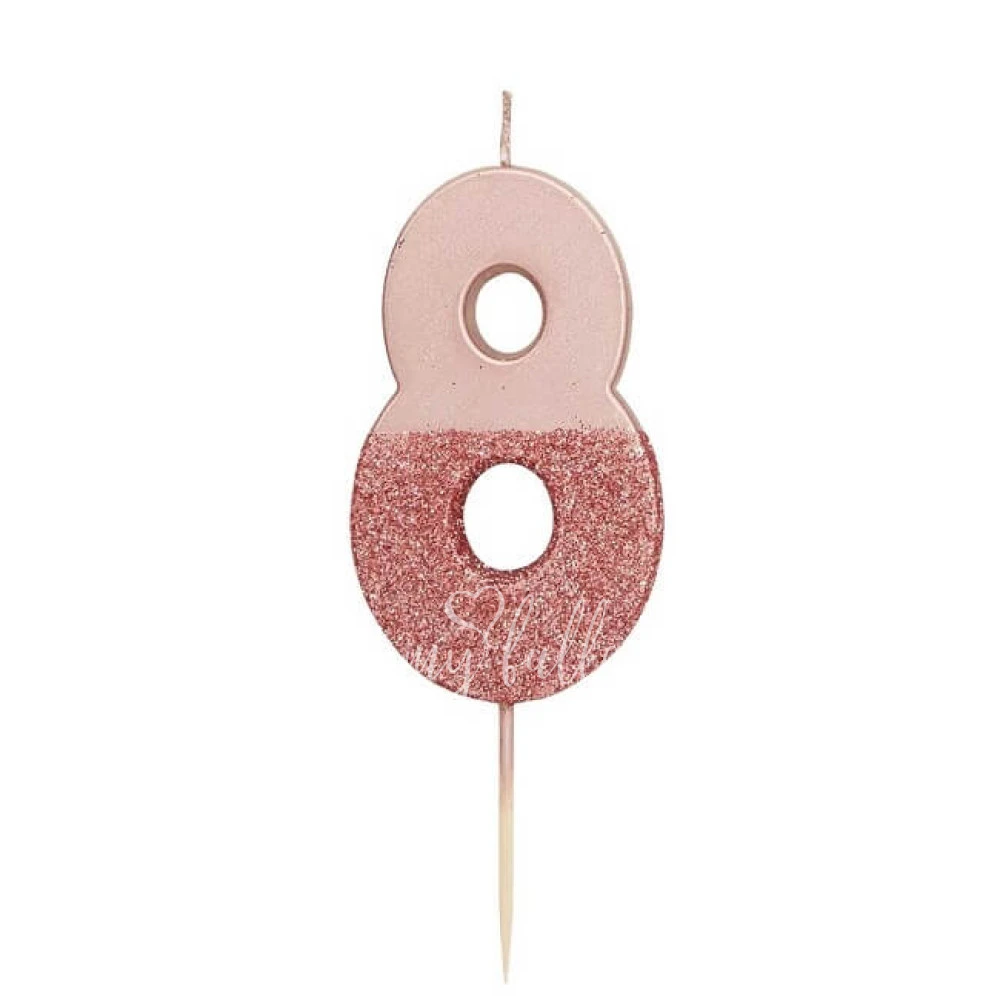 Rose Gold Glitter Number Candle 8