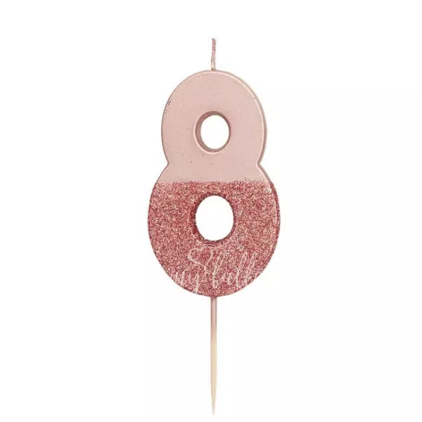 Rose Gold Glitter Number Candle 8