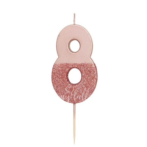 Rose Gold Glitter Number Candle 8