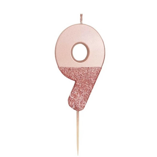  Rose Gold Glitter Number Candle 9