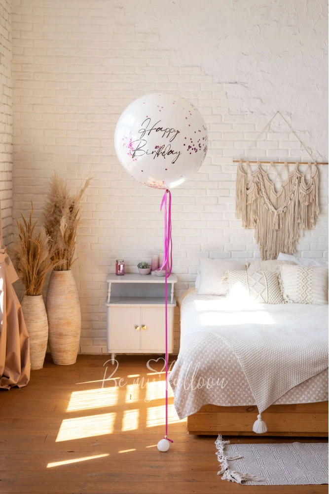 36" Latex Clear balloon with an inscription & filled with confetti 