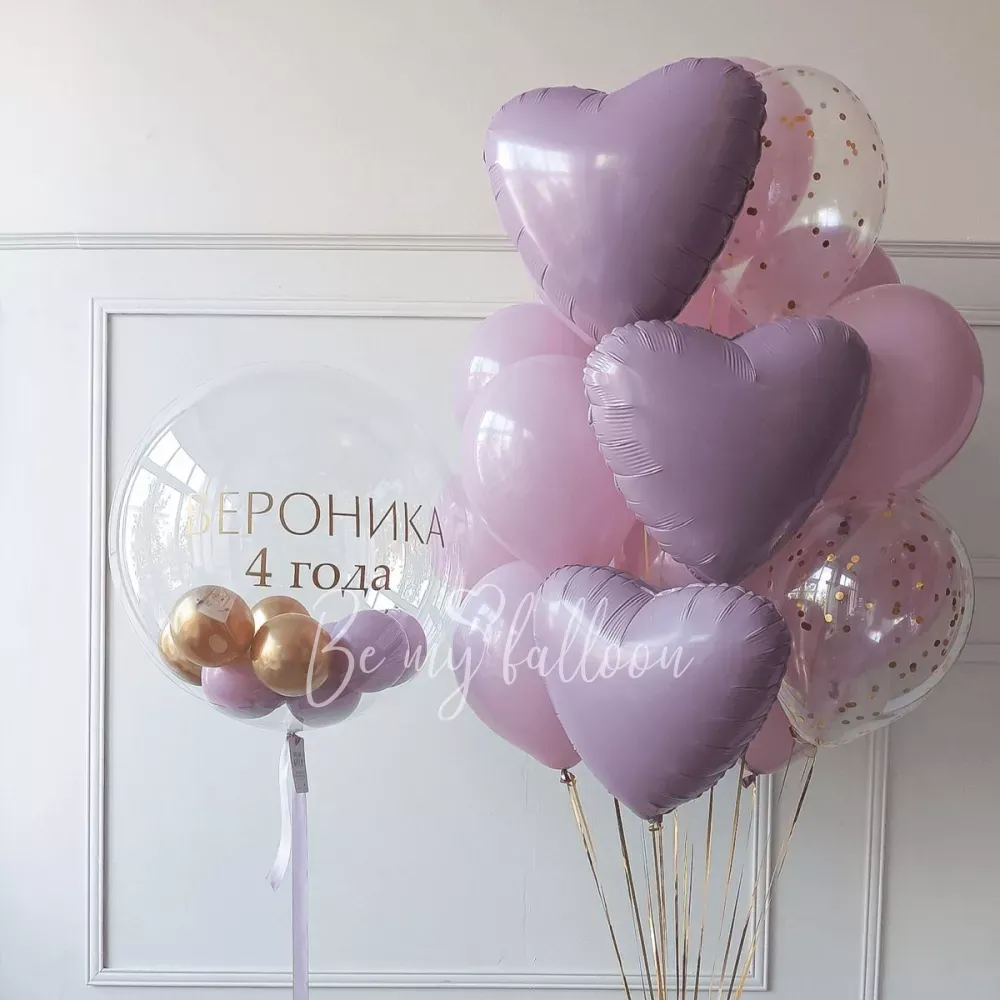 Нежная композиция из фиолетовых сердец