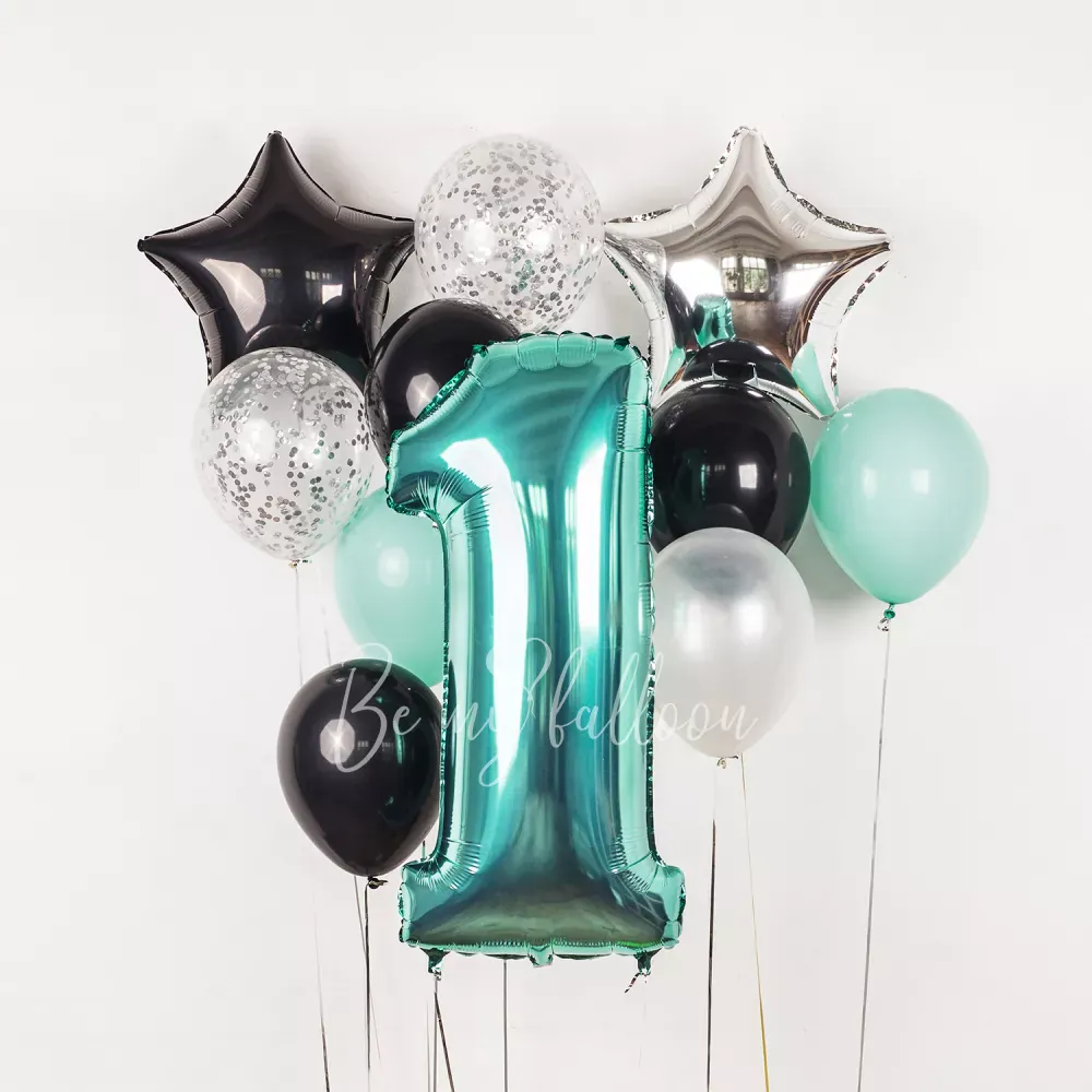 Turquoise with Number Balloon Bouquet