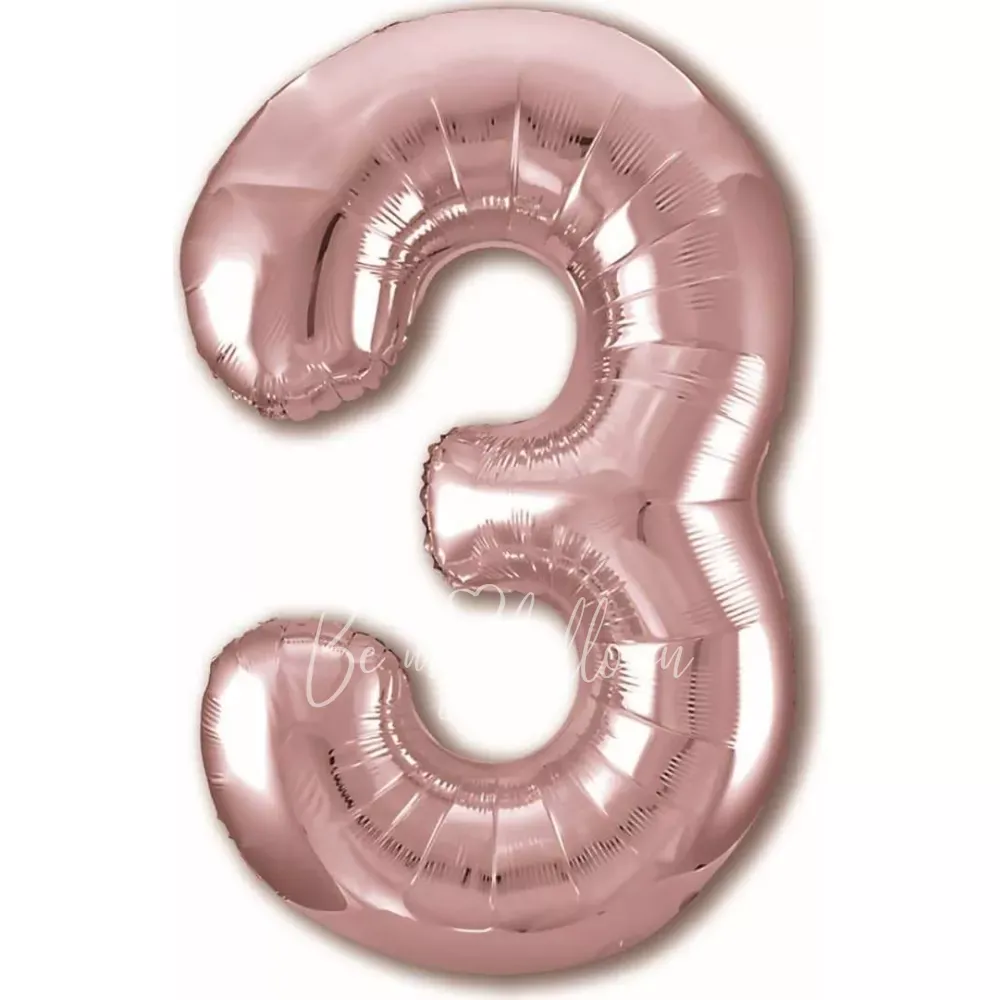 40" Helium foil gloss Rose gold Number 3 balloon