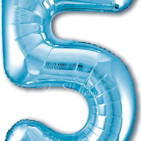 40" Helium foil gloss Light blue Number 5 balloon