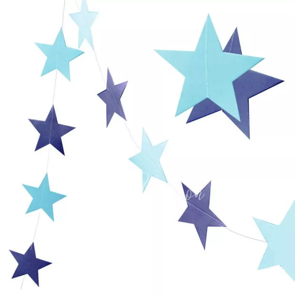 3.2m Light blue and blue mix stars garland 