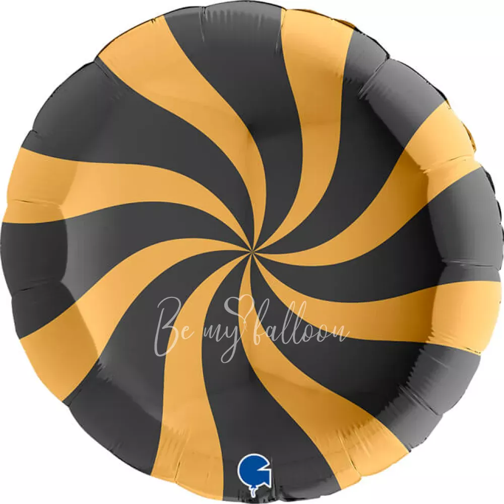 18" بالون هيليوم الحلوي من الفويل دائري أسود وذهبي لامع