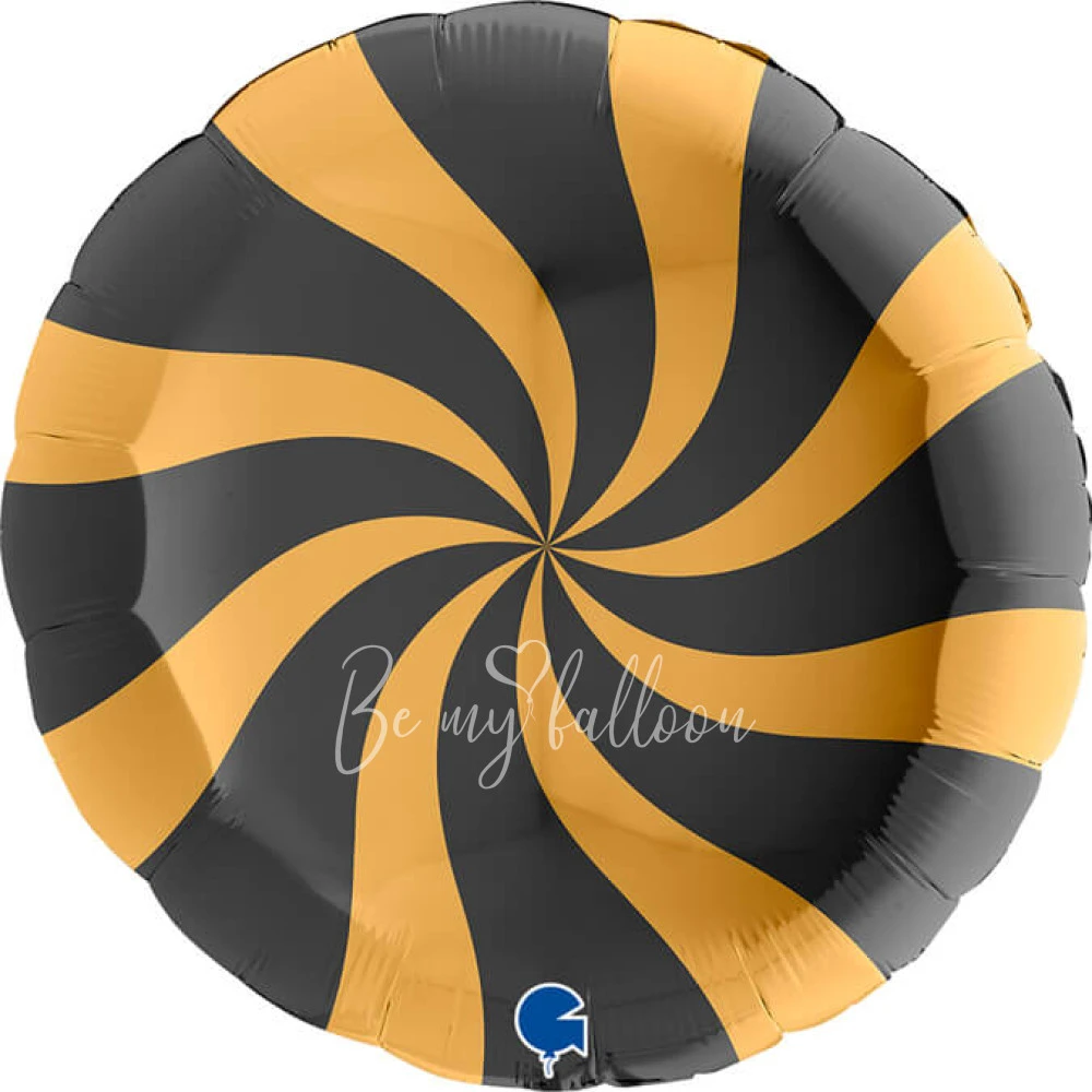 18" Helium foil gloss Black and Gold Candy round balloon
