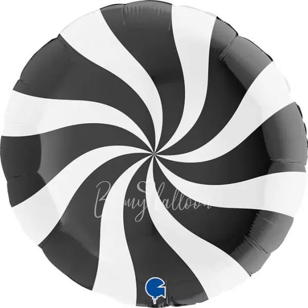 18" بالون هيليوم الحلوي من الفويل دائري أسود وأبيض لامع