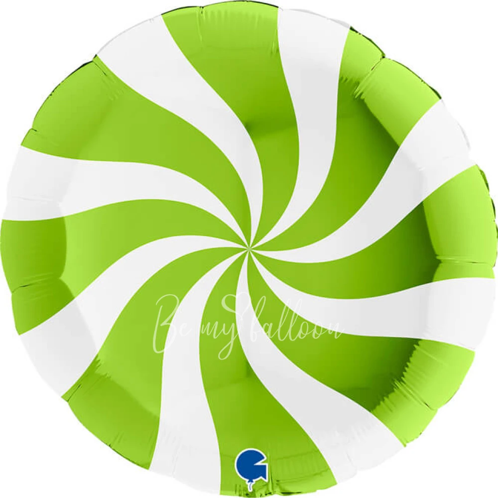 18" Helium foil gloss Green and White Candy round balloon