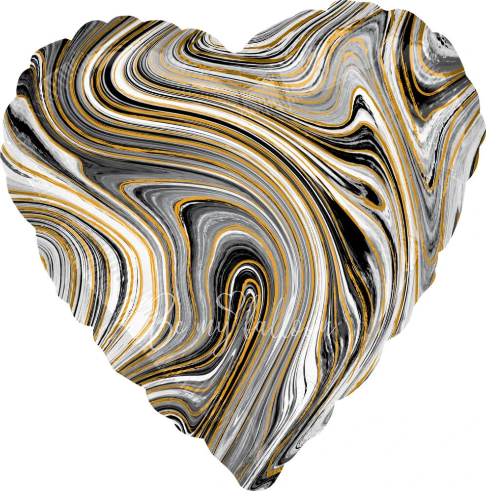 17" Helium foil gloss Marble black heart balloon 