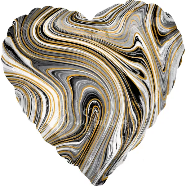 17" Helium foil gloss Marble black heart balloon 