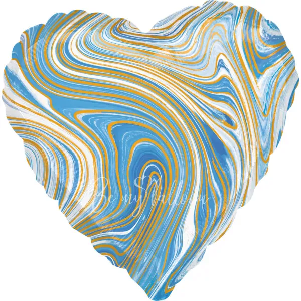 17" Helium foil gloss Marble blue heart balloon 