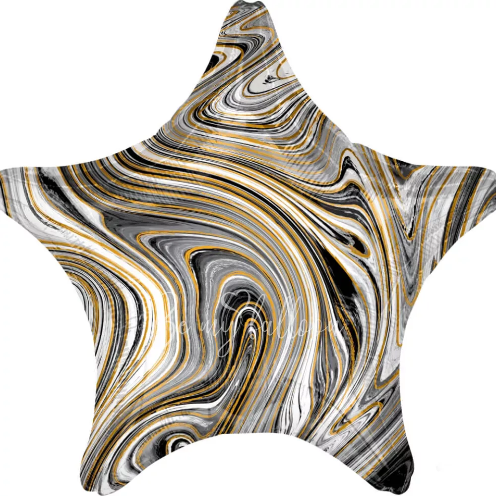 19" Helium foil gloss Marble black star balloon