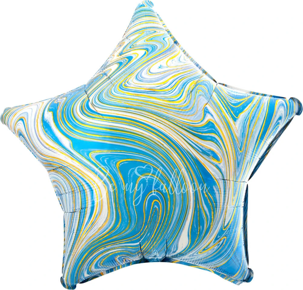 19" Helium foil gloss Marble blue star balloon