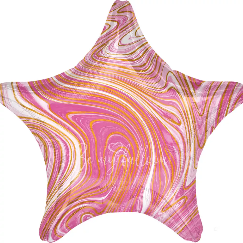 19" Helium foil gloss Marble pink star balloon
