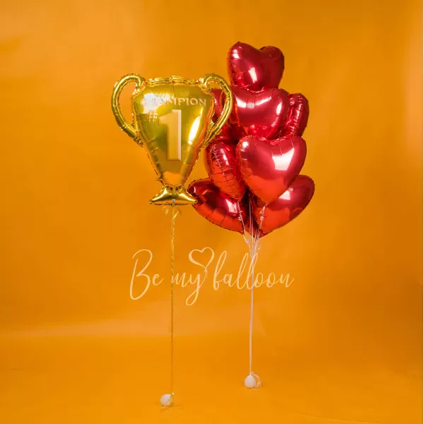 Champion balloon with foil hearts balloon bouquet bundle 
