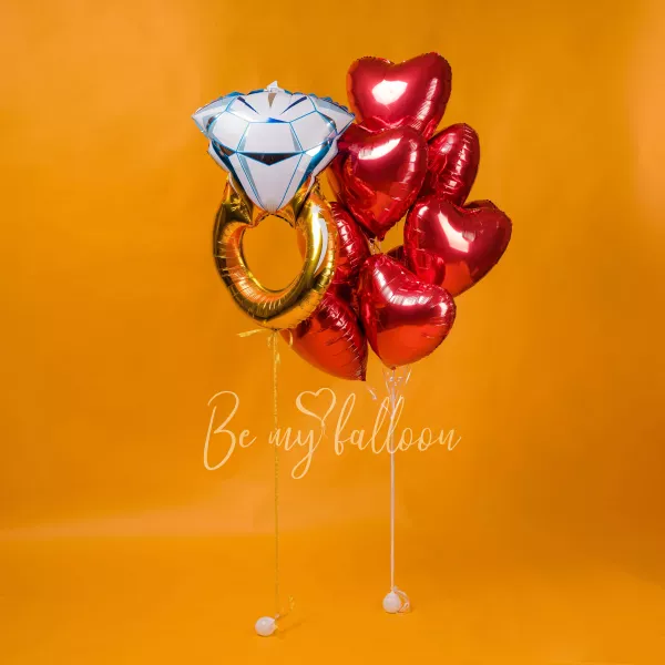 Wedding ring balloon with foil hearts balloon bouquet bundle 
