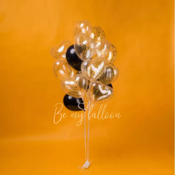 Latex confetti hearts and plain balloons bouquet 